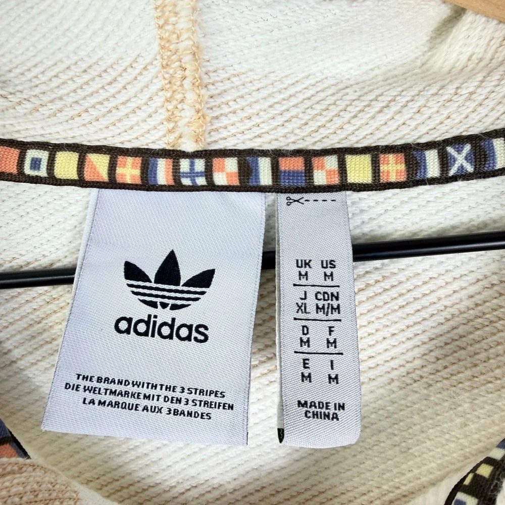 Adidas Originals‎ Mens Striped Henley Hoodie Tan Cream Trefoil Logo Medium